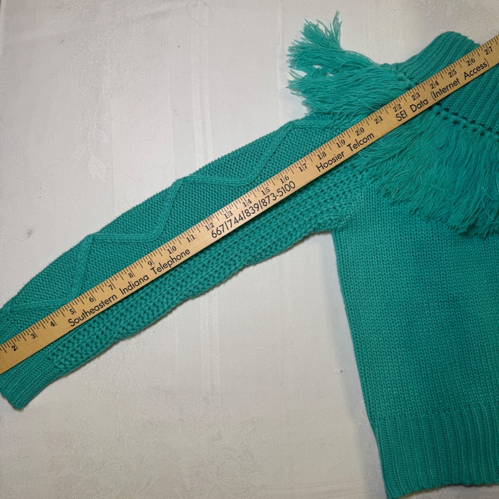 Rock‎ & Roll Cowgirl Turquoise Fringe Off Shoulder Knit Sweater Size S - Picture 7 of 9
